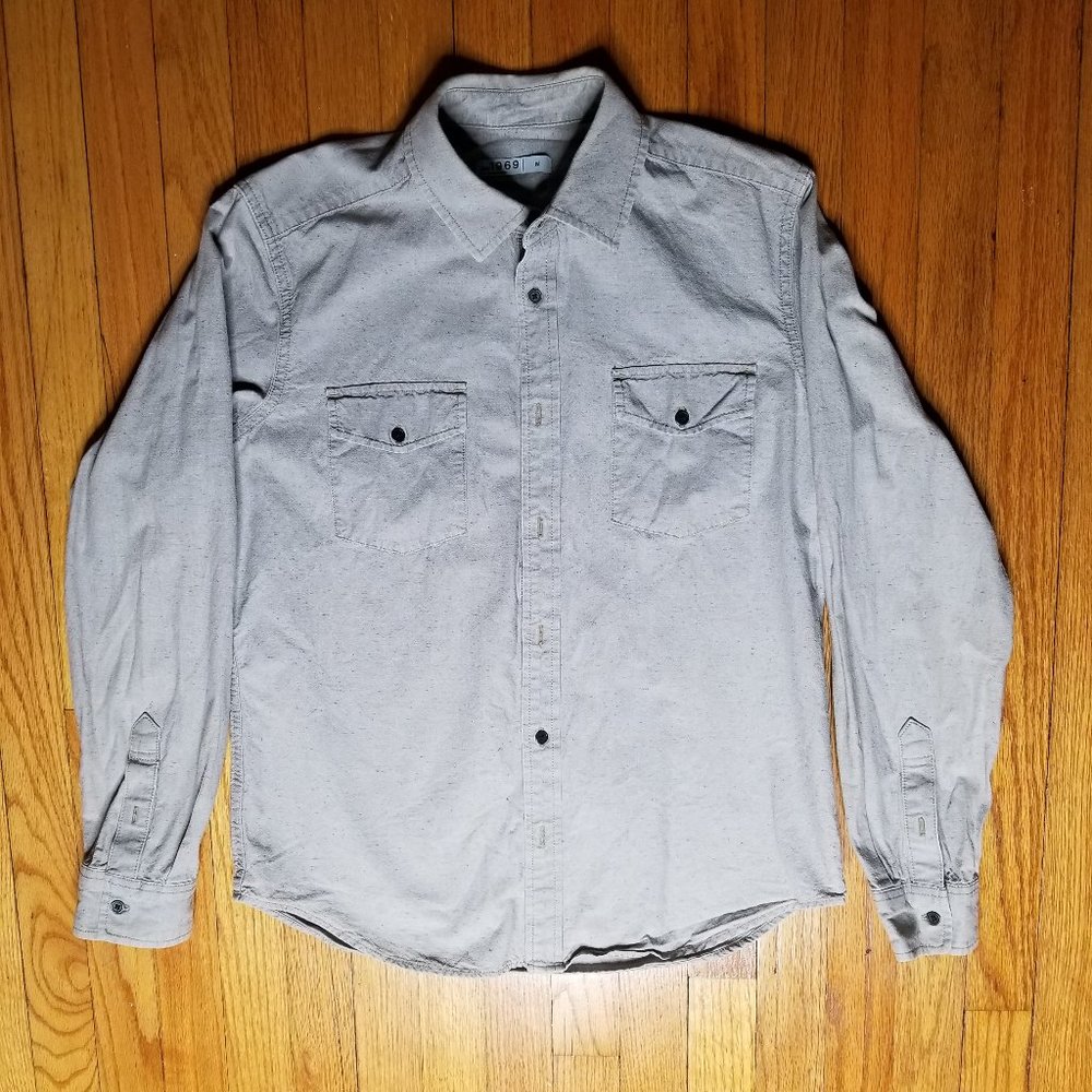 GAP Men's Neutral Speckled Casual Button Down, M